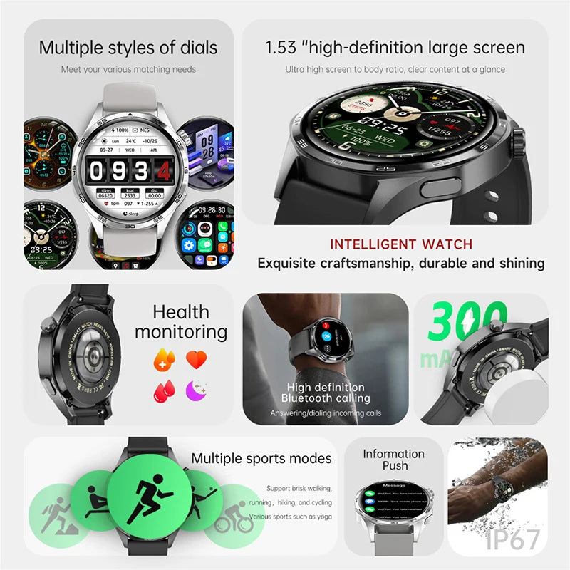 2025 GPS NFC Smartwatch for Men – 360x360 AMOLED HD Screen, Bluetooth Call, Waterproof, Compatible with Huawei Watch 5 Pro