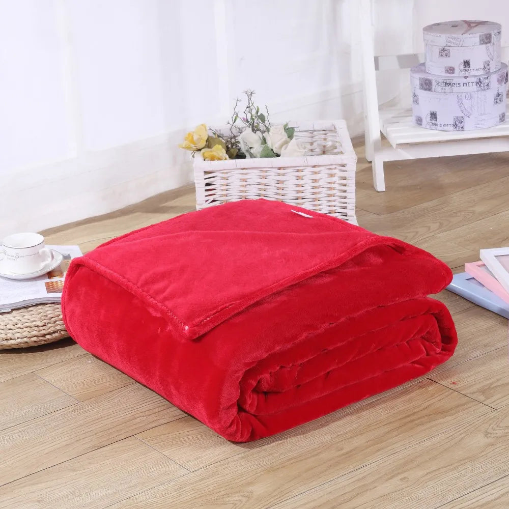 Winter Flannel Blanket – 230GSM Soft Solid Blue Coral Fleece Bedspread, Thin Warm Sofa Cover, Faux Fur Plaid Throw