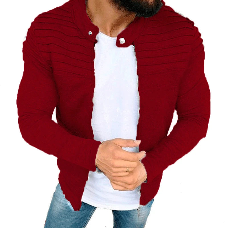 Men's Lightweight Full Zip Collar Jacket - Long Sleeve Sweatshirt with Pockets for Autumn & Winter Outwear, Black