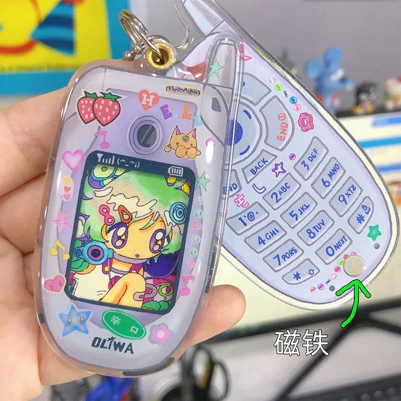 Oliva Acrylic Phone Decoration Keychain — Kawaii Pendant with Photo Frame for 1-Inch Photos, Perfect Birthday Gift