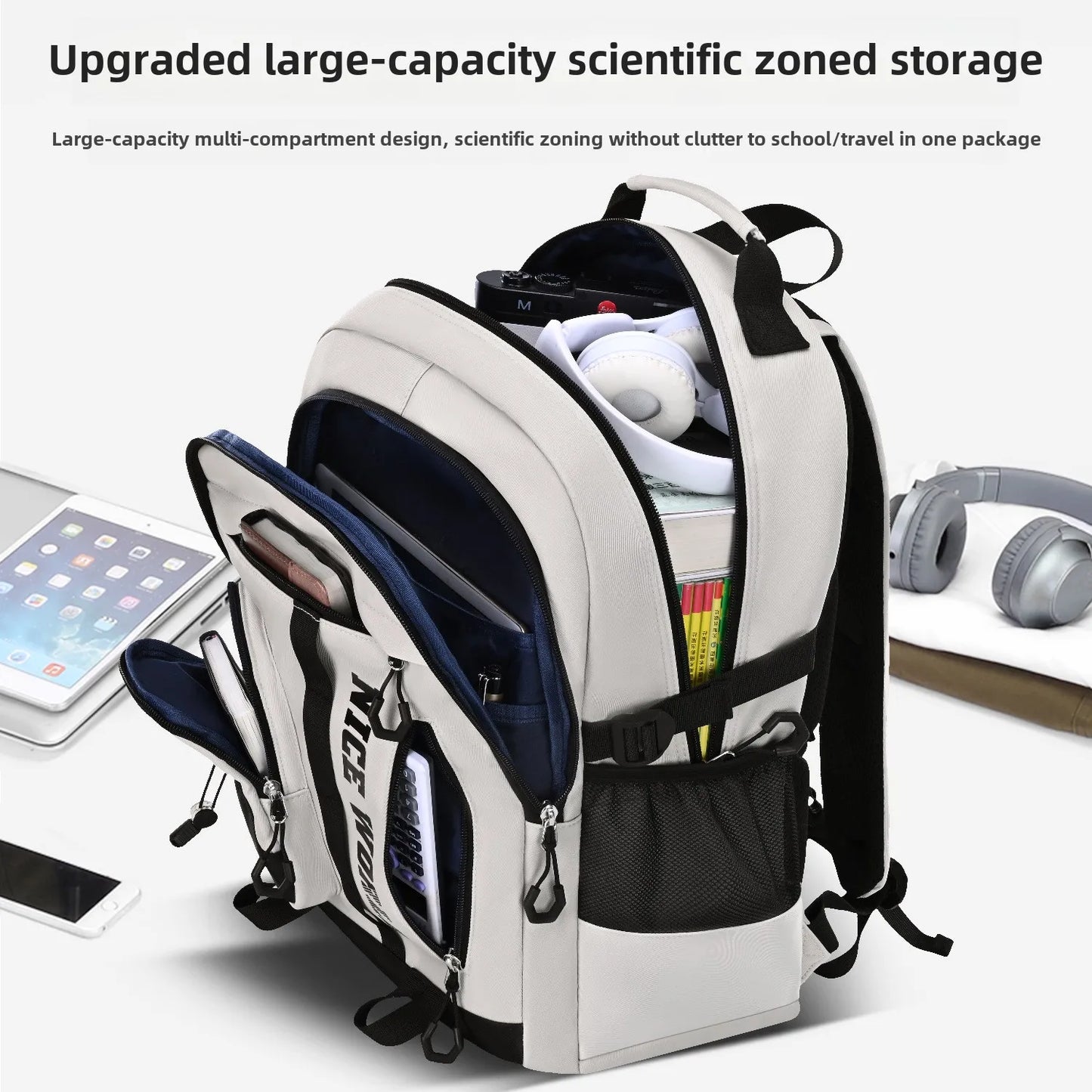Cool Large Teenage School Backpack for Boys & Girls, Multi-Pocket Student Bookbag for Middle, High School & College