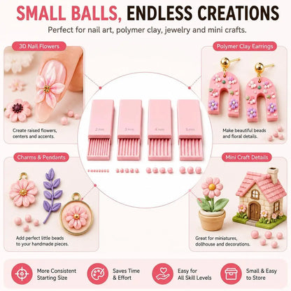 3D Nail Art Gel Bead Roller Set -  Clay Ball Maker Tool for 2mm 3mm 4mm 5mm 3D Flowers