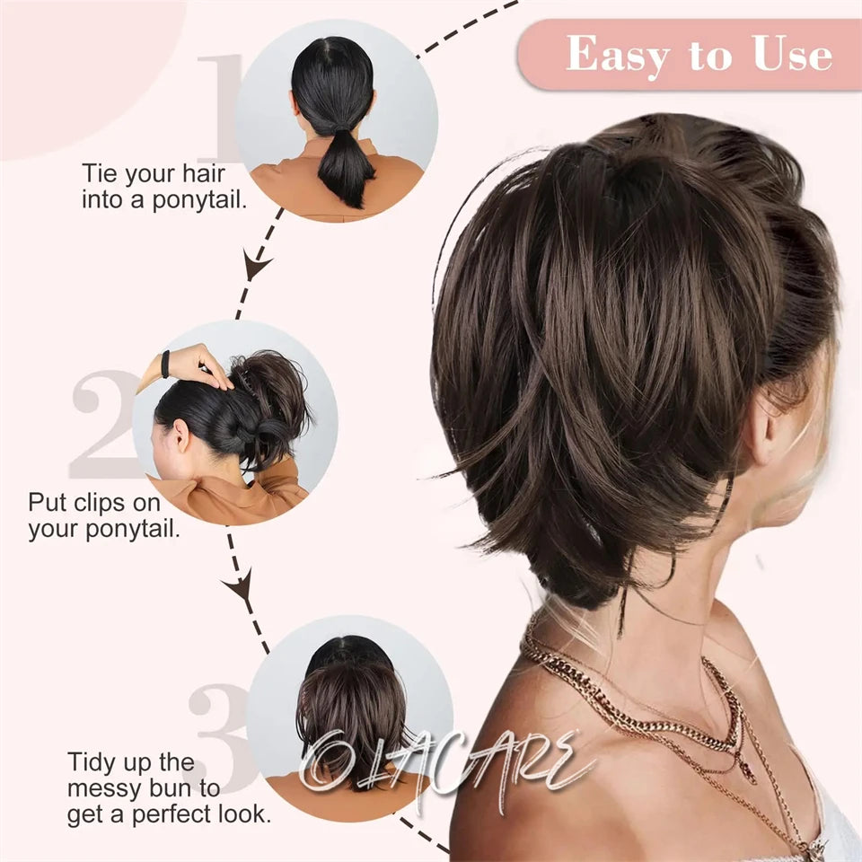Messy Bun Hair Piece – Claw Clip-in Short Straight Ponytail Extension, Tousled Updo Bun for Women & Girls