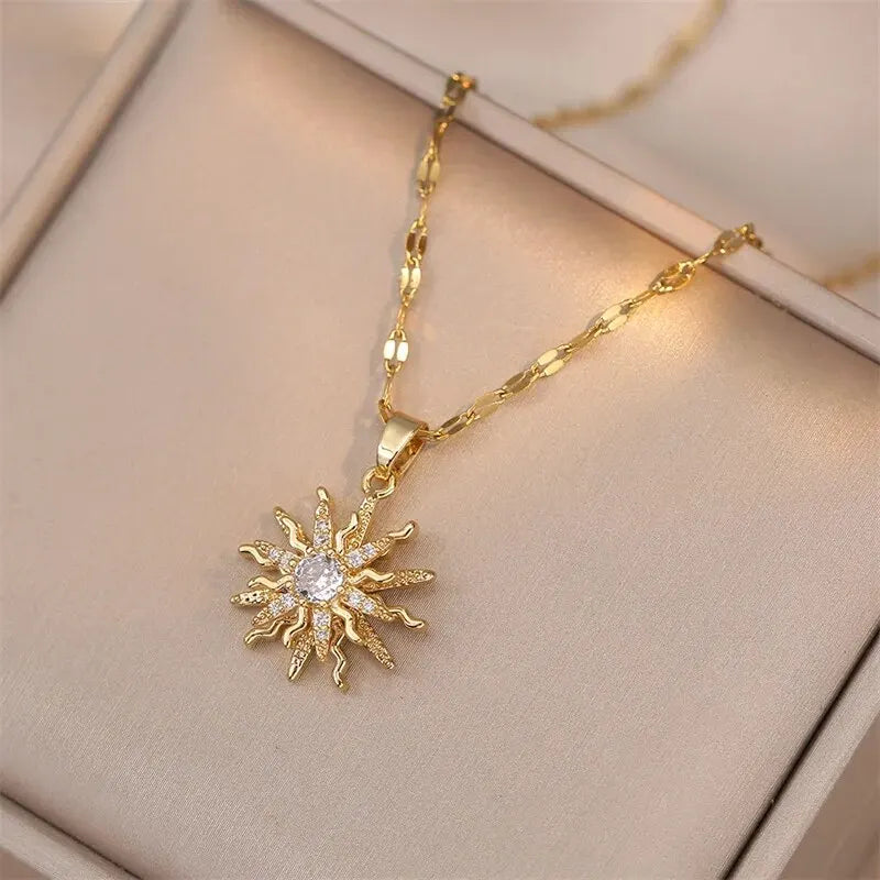 Light Luxury Gold Zircon Flower Pendant Necklace for Women - Elegant Party Jewelry Gift