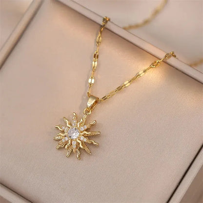 Light Luxury Gold Zircon Flower Pendant Necklace for Women - Elegant Party Jewelry Gift