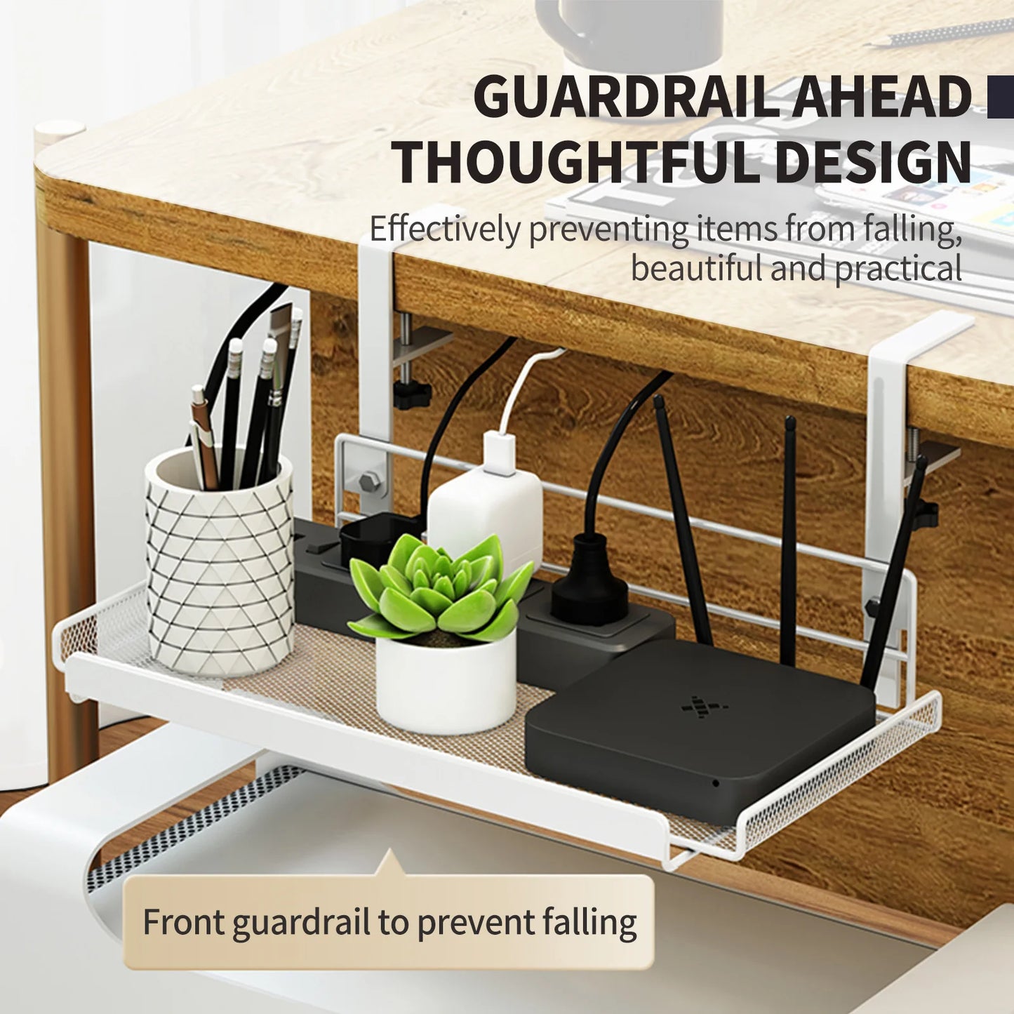 Under Desk Storage Rack Organizer – Hanging Office Basket Shelf, Workstation Partition Storage Solution for Office Desk Accessories & Space Saving Organization