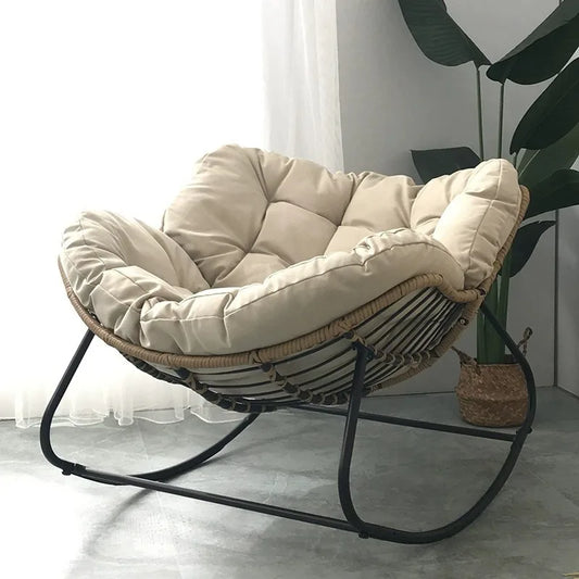 Modern Rattan Rocking Chair - Luxury Iron Frame Leisure Lounge Chair for Living Room, Balcony & Home Relaxation