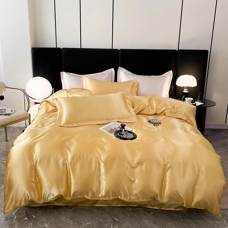 Nordic Satin Silk Bedding Set – Luxury Duvet Cover, Bed Sheet & Pillowcases for Single, Double & Couple Beds
