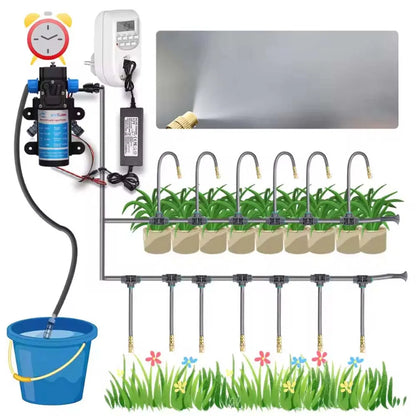 Adjustable 360° Brass Mist Nozzle Garden Irrigation Kit with 1/4” Hose, 15–5M Flexible Spray Cooling Sprinkler System for Watering & Cooling
