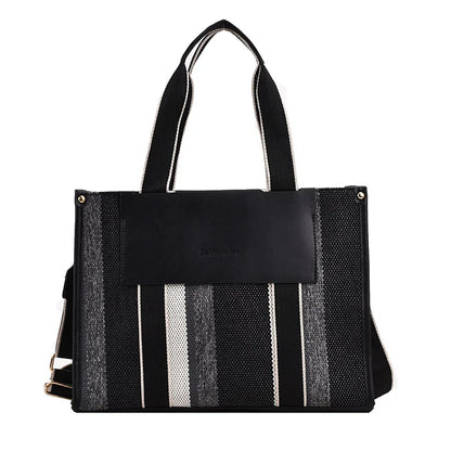 MOODS Quality Canvas Tote Bag for Women 2023 – Luxury Designer Handbag, Contrast Color Striped, Big Shoulder Crossbody Shopper Totes