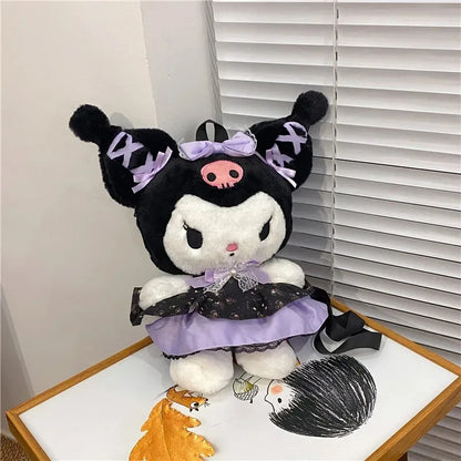 Kawaii Sanrio Kuromi Plush Backpack – Lolita Style Stuffed Animal Doll, My Melody Tote Bag for Women & Girls, Christmas Gift