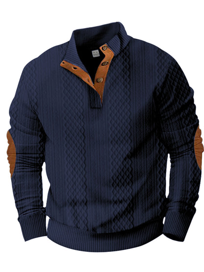 2024 Cross-Border Bestselling Euro Code Men’s Casual Jacquard Knitted Sweater - Standing Collar, Long-Sleeved, Button-Down