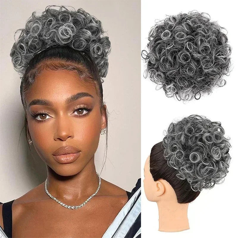 Synthetic Messy Curly Hair Bun – Short Loose Wave Updo Ponytail, Blonde Chignon Hairpiece, Heat-Resistant Extensions for Women