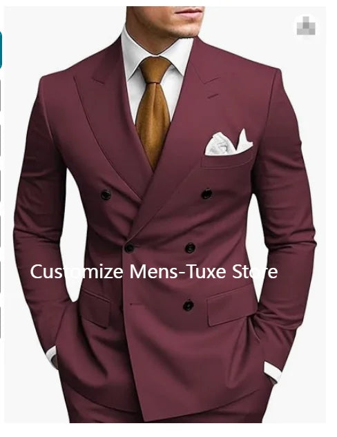 Men's Brown Double Breasted Suit - Slim Fit Peaked Lapel Formal Blazer & Trousers Set For Business and Wedding Wear
