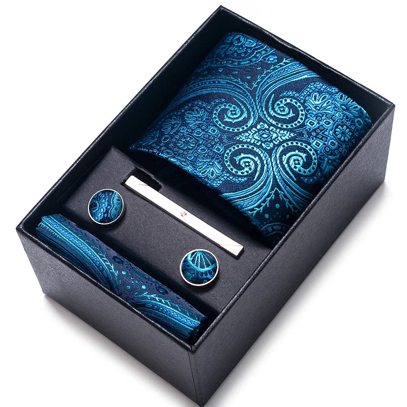 Men’s Tie and Pocket Square Gift Set – 2023 Mixed Colors Paisley Necktie in Box, Wedding Suit Accessory