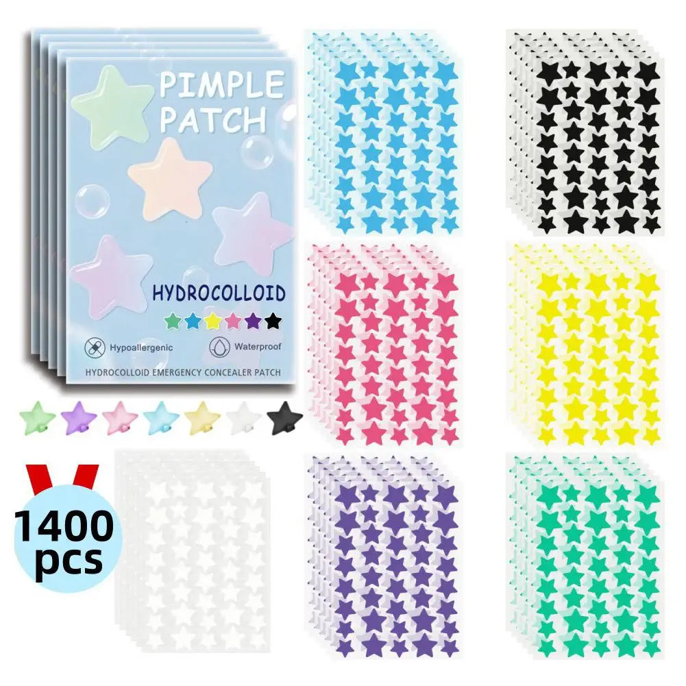 1400-Piece Colorful Star Pimple Patches - Invisible Breathable Hydrocolloid Acne Stickers for Blemish Coverage and Skincare