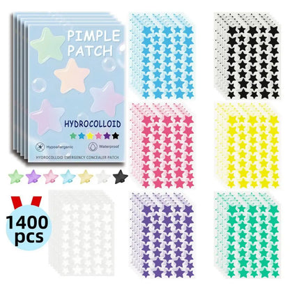 1400-Piece Colorful Star Pimple Patches - Invisible Breathable Hydrocolloid Acne Stickers for Blemish Coverage and Skincare