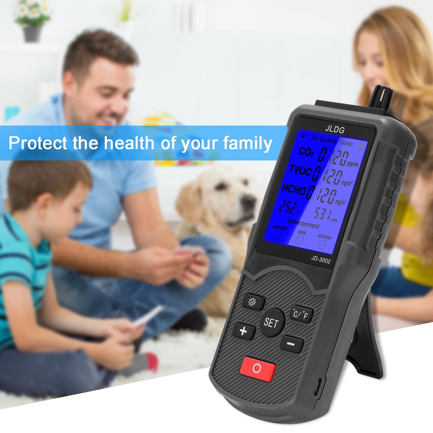 8-in-1 Air Quality Tester – CO2 Meter and Gas Analyzer with TVOC, Temperature, Humidity, and Carbon Dioxide Sensor