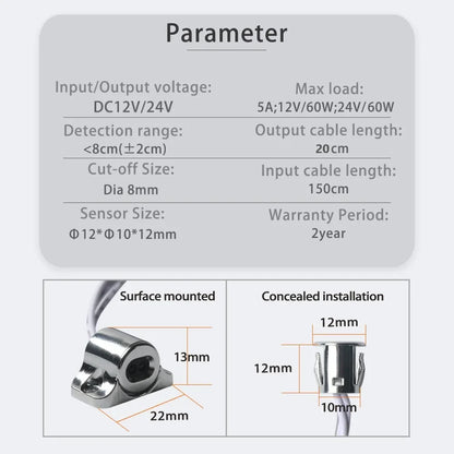 Furniture Cabinet Door LED Sensor Switch - 12V/24V IR Proximity Sensor for Door and Drawer Light Control