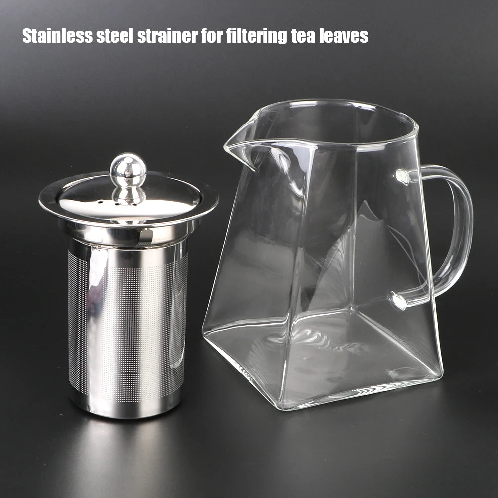 Glass Teapot with Stainless Steel Infuser – 550/750/950ML Heat-Resistant Clear Teaware, Household Tea Kettle with Infuser
