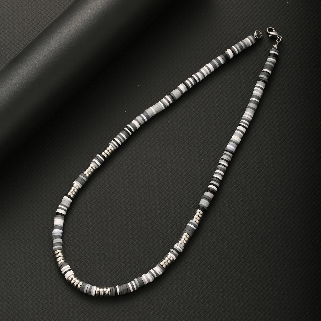 Bohemian White & Black Polymer Beads Necklace – Unisex Collar for Men and Women