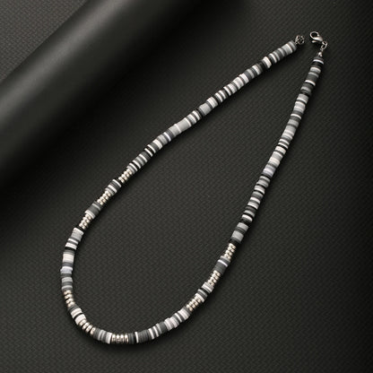 Bohemian White & Black Polymer Beads Necklace – Unisex Collar for Men and Women