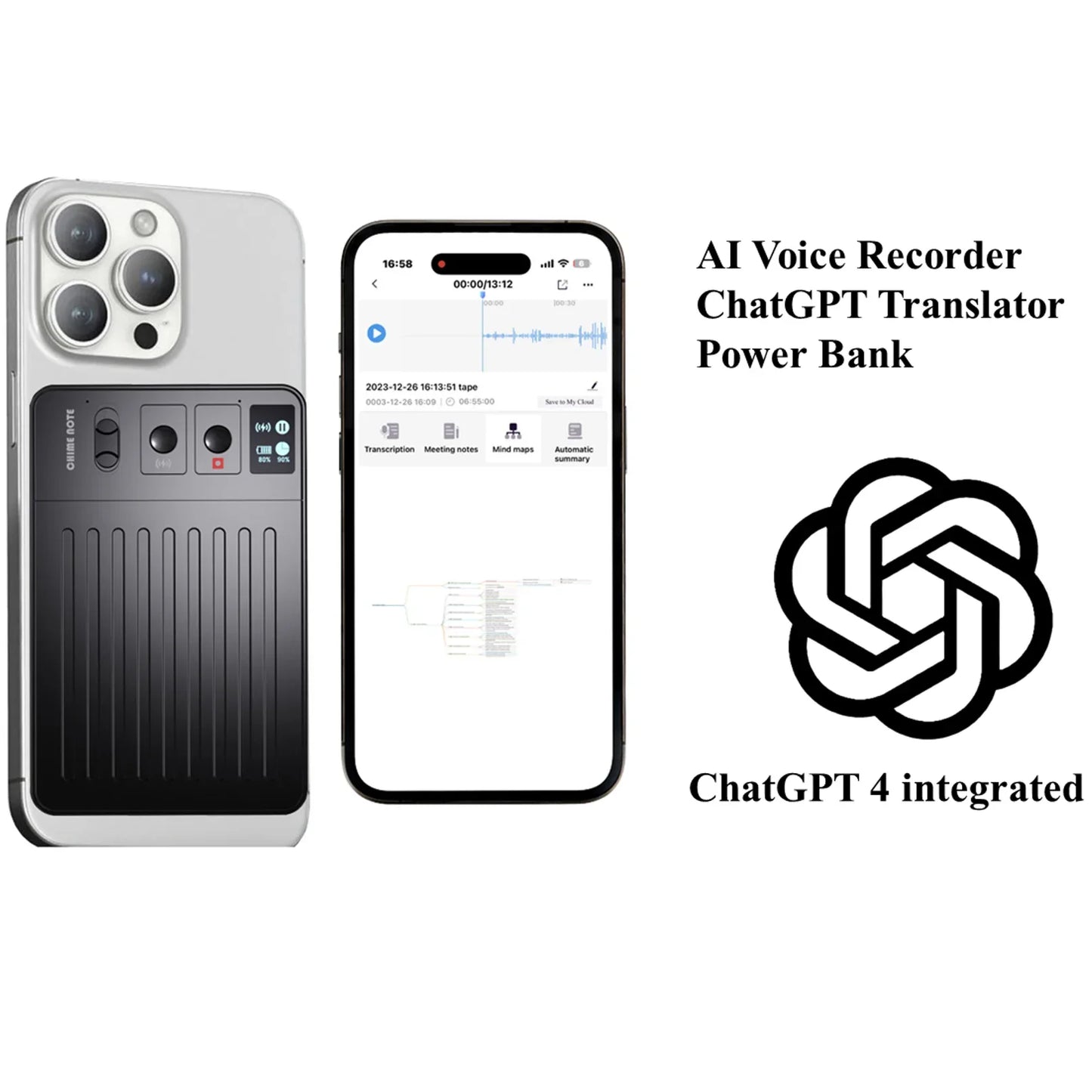 ChatGPT-4 AI Mini Voice Note Recorder — Real-Time Translator Device with Phone Charging & Intelligent Translation