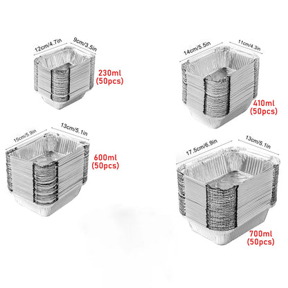 50pcs Disposable Aluminum Foil Pans – Various Sizes for Cooking, Baking, Heating, Storing & Food Prep