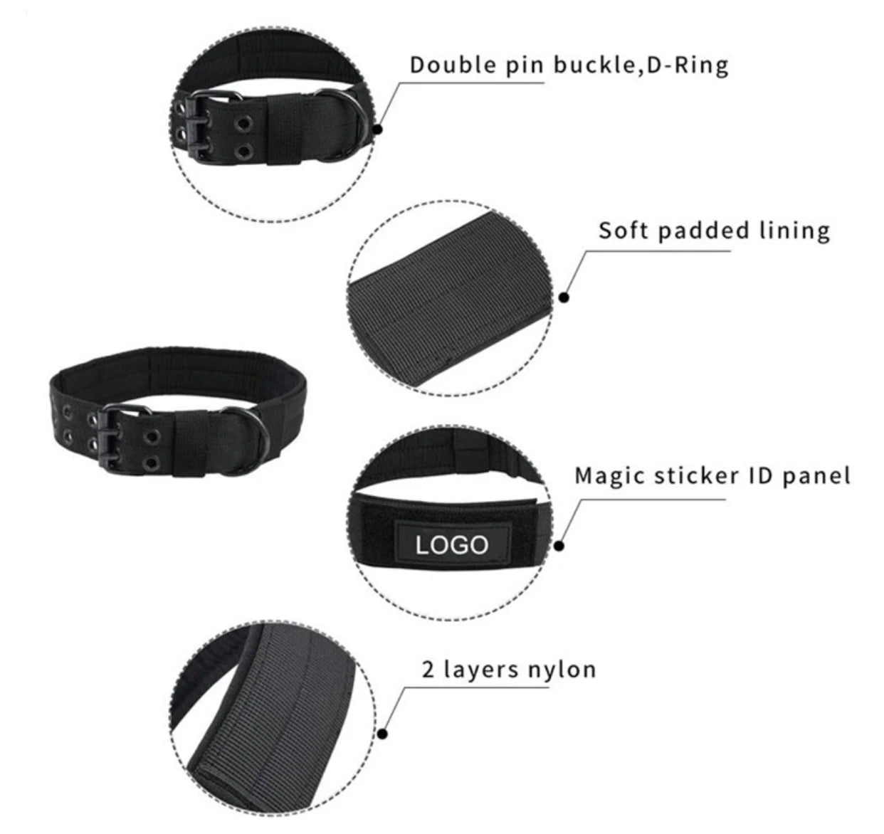 Adjustable Reflective Nylon Dog Collar – Heavy Duty Tactical Training Collar for German Shepherds