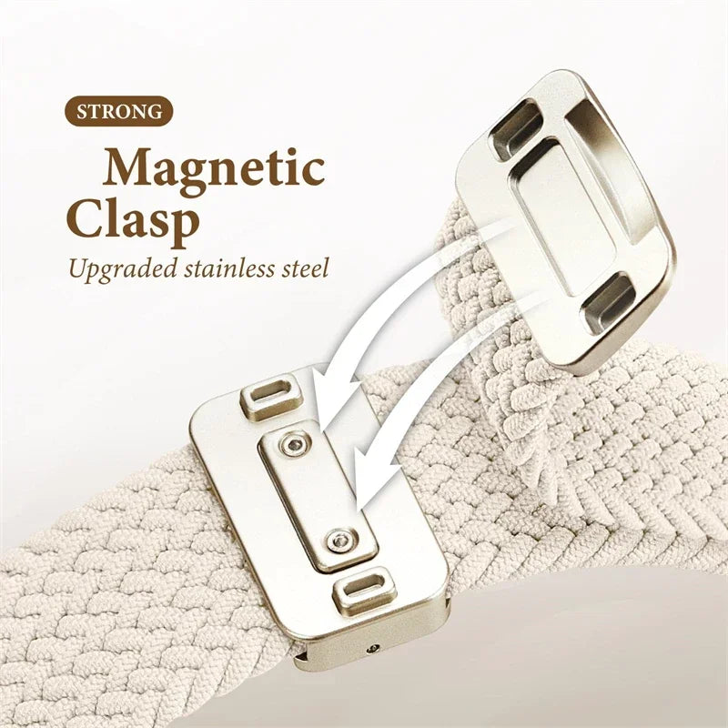 Braided Nylon Magnetic Apple Watch Band – Adjustable Sport Loop Strap for iWatch Series SE 6–10 & Ultra 2 (38mm–49mm)