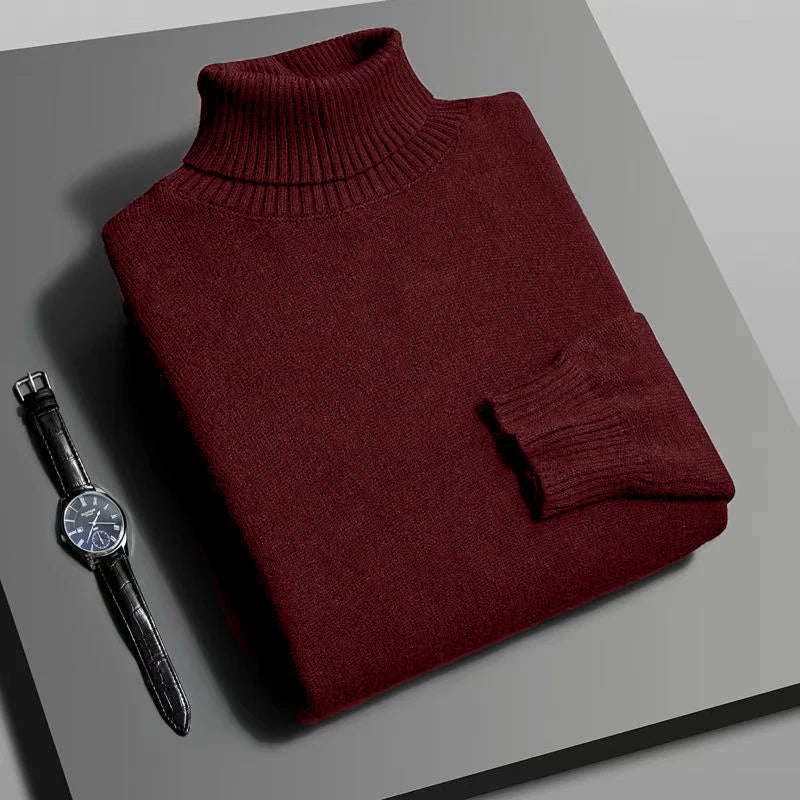 Men’s Knitted Turtleneck Sweater - Slim Fit Long Sleeve Anti-Pilling Pullover for Autumn Streetwear Style