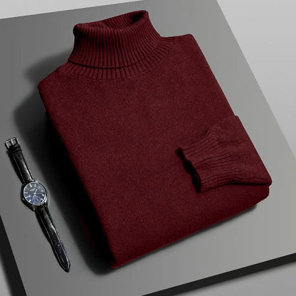 Men’s Knitted Turtleneck Sweater - Slim Fit Long Sleeve Anti-Pilling Pullover for Autumn Streetwear Style