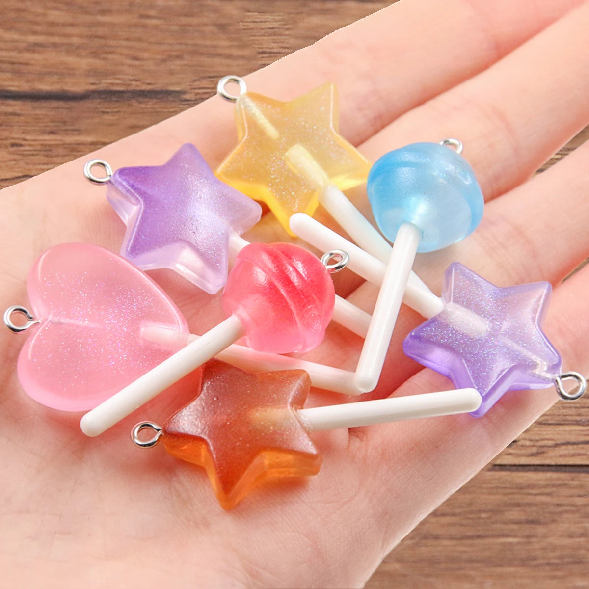 10pcs 3D Candy Charms - Star, Heart & Lollipop Pendants for DIY Keychains, Bracelets, Earrings & Jewelry Making