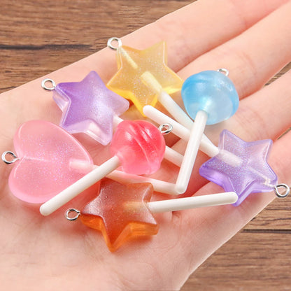 10pcs 3D Candy Charms - Star, Heart & Lollipop Pendants for DIY Keychains, Bracelets, Earrings & Jewelry Making