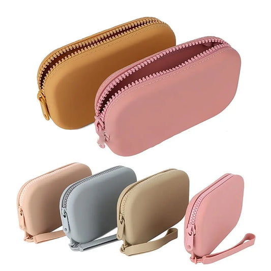 Silicone Cosmetic & Organizer Bag — Vintage Waterproof Zipper Pouch for Earphones, Coins, Travel, Women & Girls