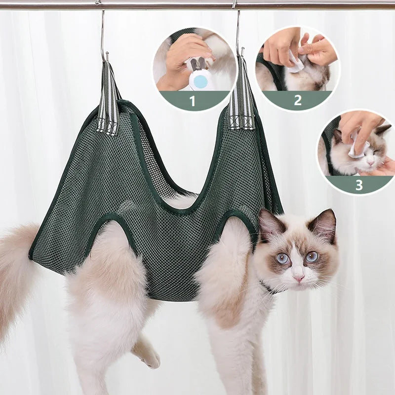 Pet Grooming Hammock : Fixed Bath Bag for Dogs and Cats - Anti-Scratch Nail Cutting, Trimming Restraint, Cat Beauty Hanging Supplies