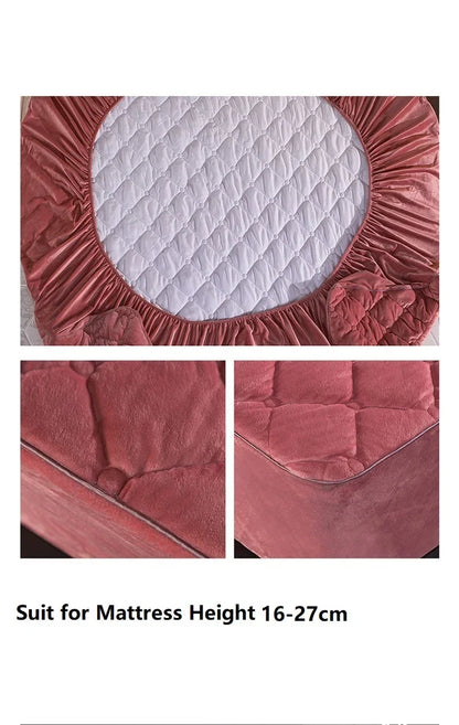 Crystal Velvet Quilted Mattress Cover - Thick Warm Plush Fitted Bed Sheet for Queen & King Size Beds, Pillowcase Not Included