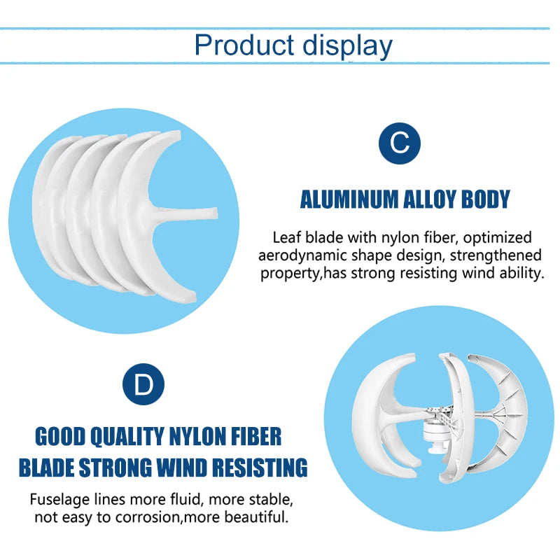 3000W Vertical Wind Turbine – 12V/24V/48V Small Windmill with 220V Output for Home & Farm, Includes MPPT Controller