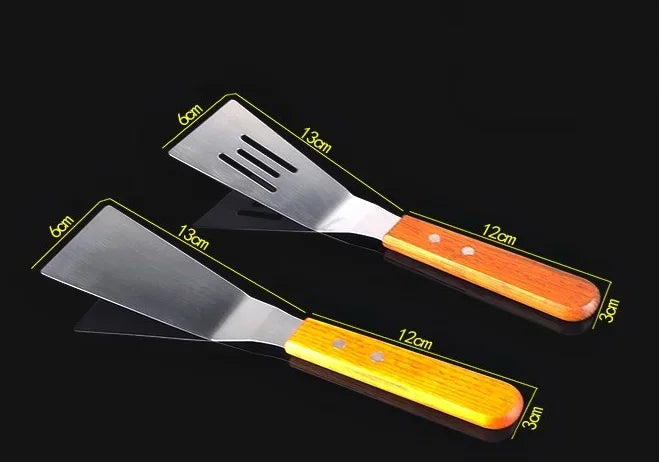 Multi-Purpose Stainless Steel Shovel Spatula with Wooden Rubber Handle - BBQ, Pizza, Steak, Pastry, and More!