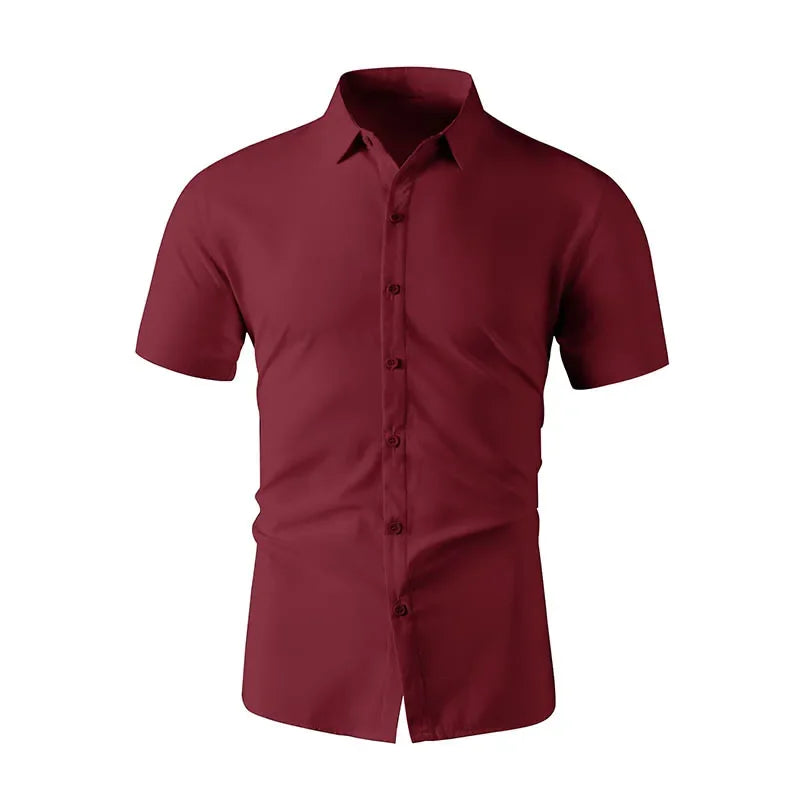 Men’s Summer Business Casual Shirt – Solid Color Short Sleeve, Comfortable, No-Iron, Versatile Fashion Top
