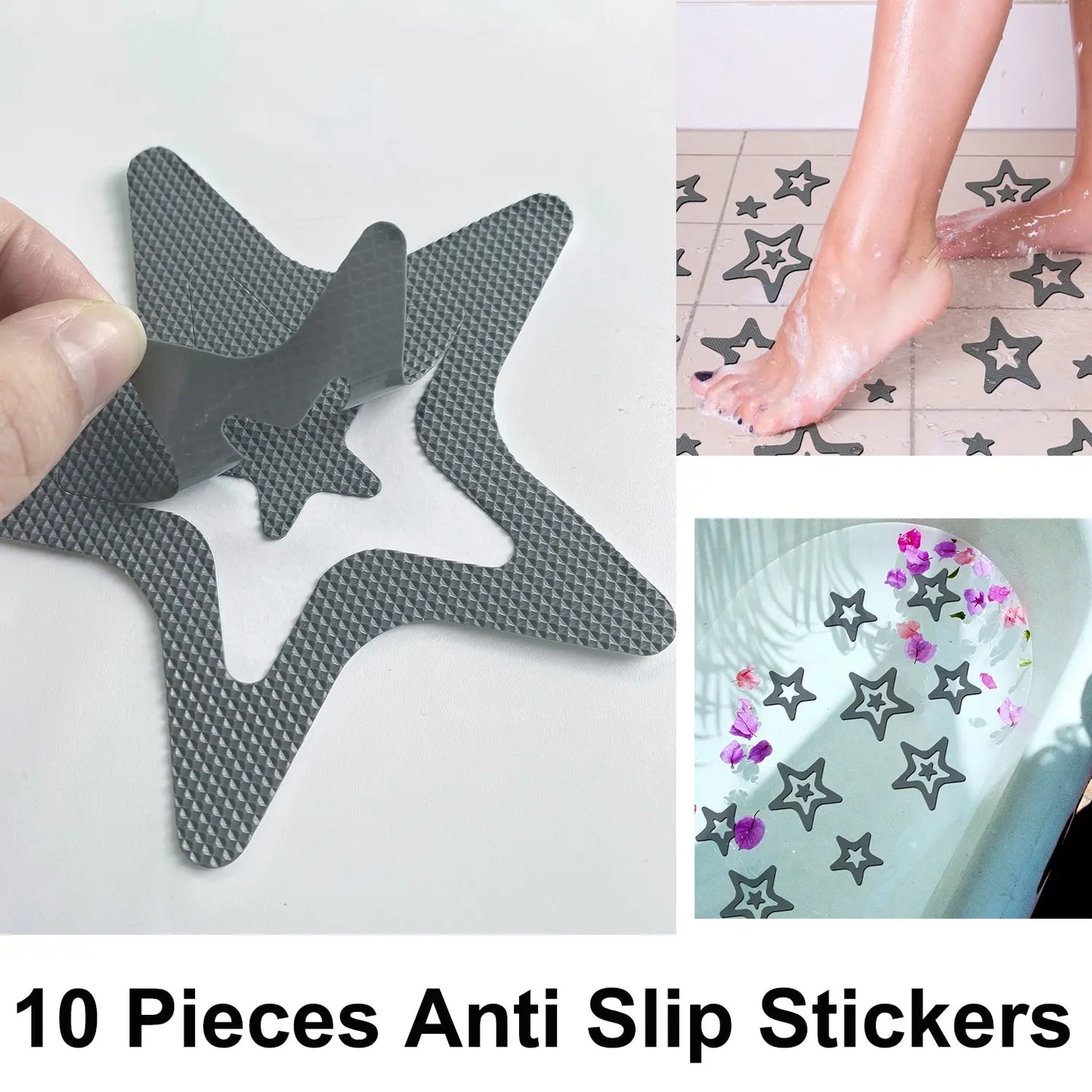 10PCS Anti-Slip Shower Tread Stickers - Safety Bathtub Strips, Premium Adhesive Star & Snowflake Decals for Bathtub, Shower & Stairs