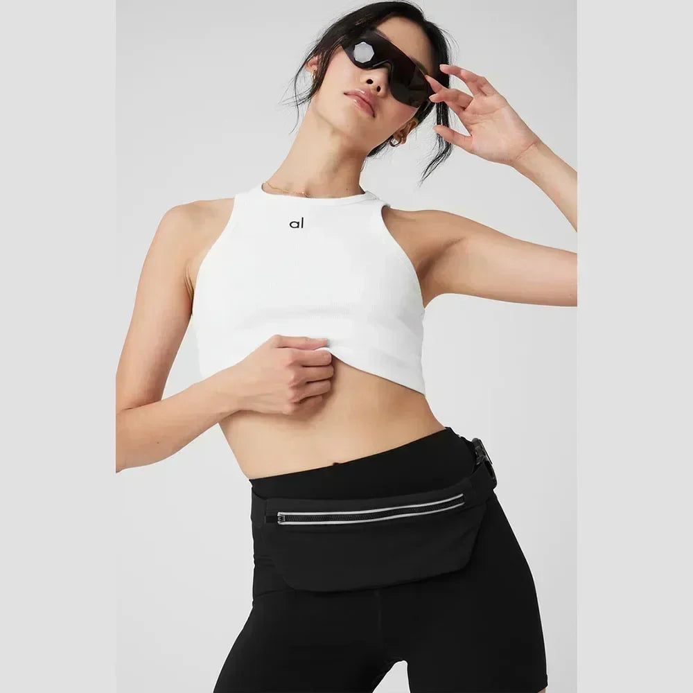 Women’s Summer High Waist Trousers & Cotton O-Neck Yoga Tank Top Set – Casual Loose Wide Leg Gym Sportswear