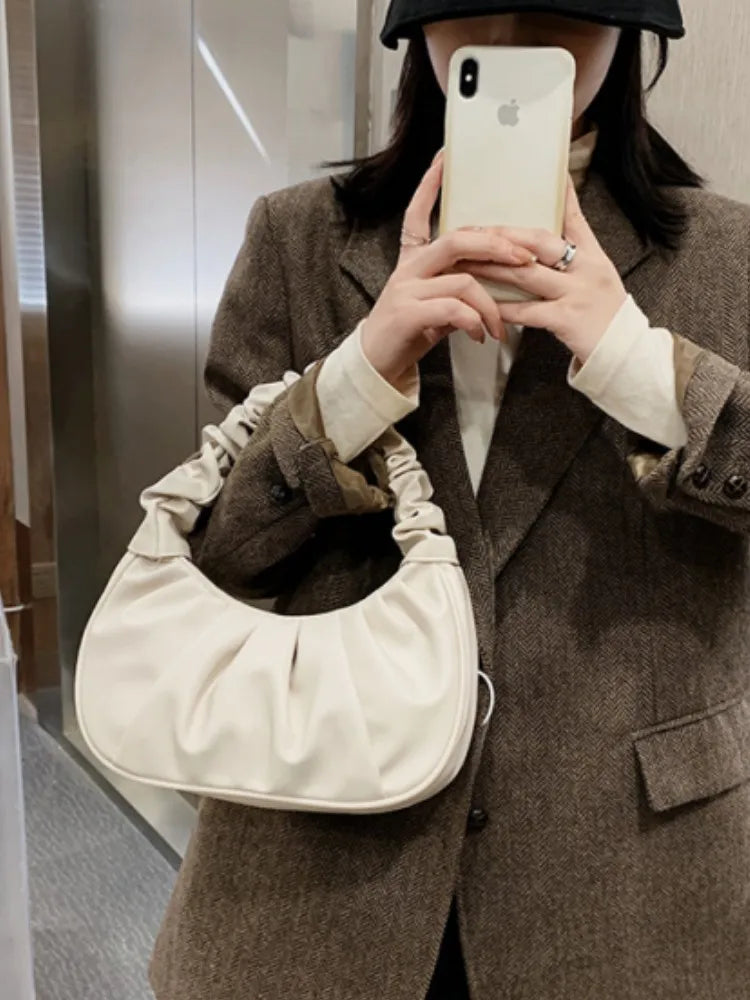 Fashion Pleated Cloud Handbag for Women – PU Leather Shoulder Bag, Casual Armpit Bag & Shopping Tote