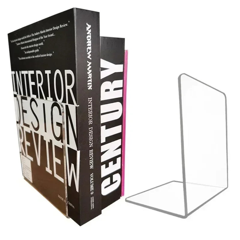 Transparent Acrylic Bookends – Decorative Desktop Storage Rack, Book Holder Organizer for School and Office
