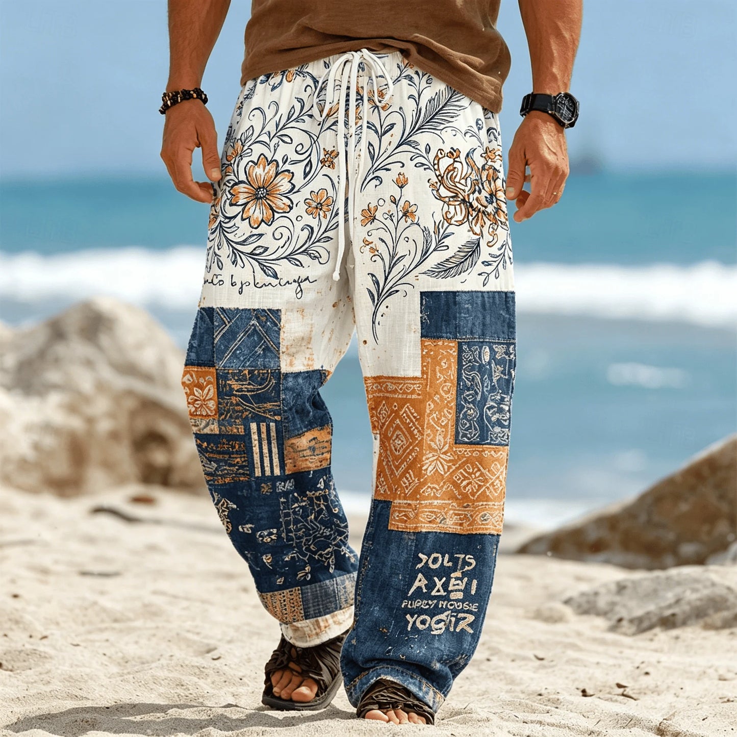 Men’s Tribal Patchwork Drawstring Pants - Casual Boho Summer Beach & Vacation Trousers