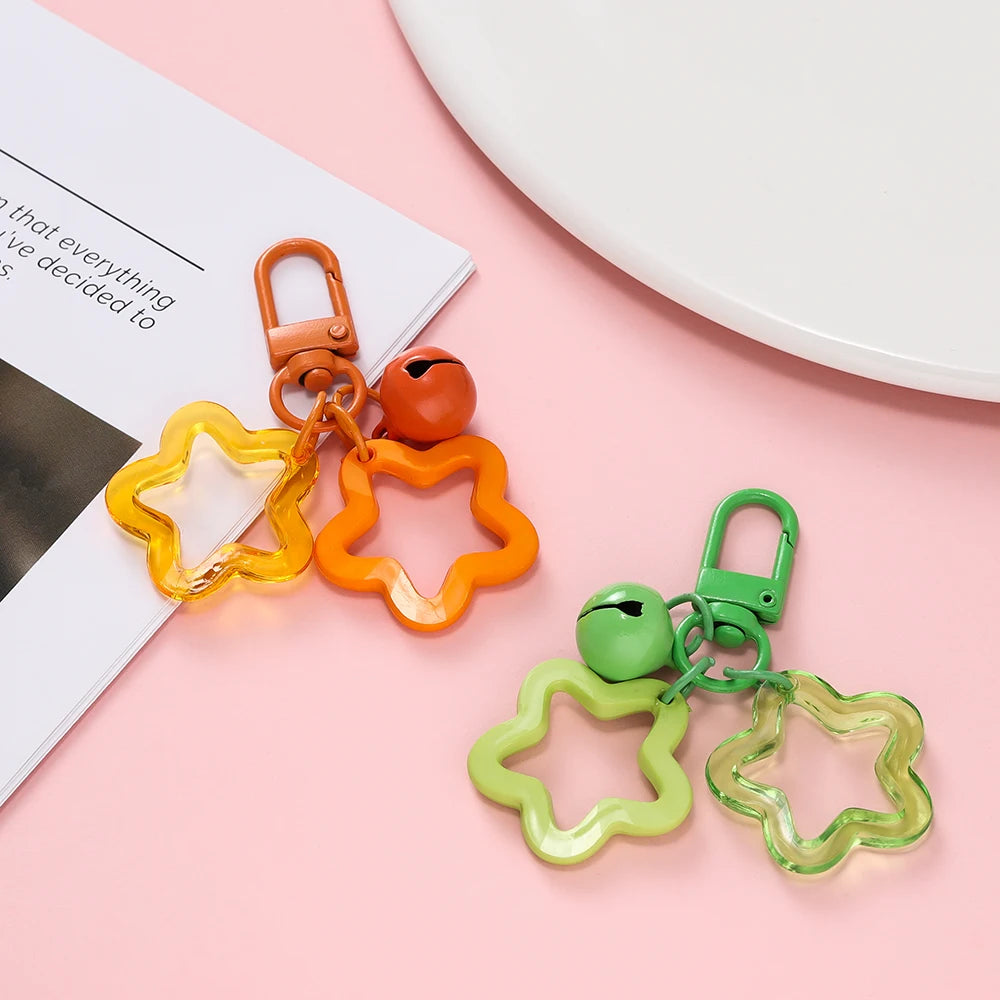 Hollow Star Charm Pendant Keychain – Colorful Acrylic Beads with Bell Bag Lanyard Keyring Jewelry Making Accessories