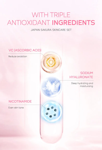 3pcs LAIKOU Vitamin C 24K Golden Sakura Skincare Set – Moisturizing Face Cream, Serum & Eye Cream