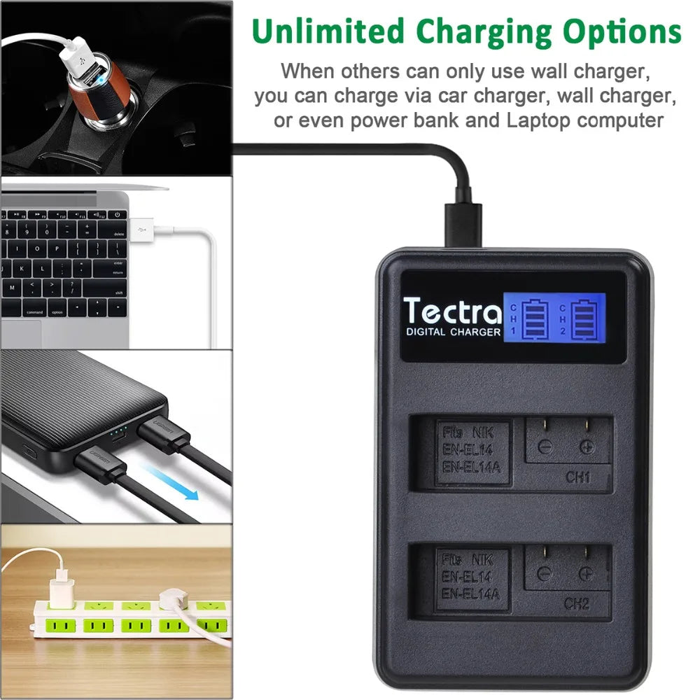 EN-EL14/EN-EL14a Battery Charger – Compatible with Nikon D5200, D3100, D3200, D5100, P7000 Series