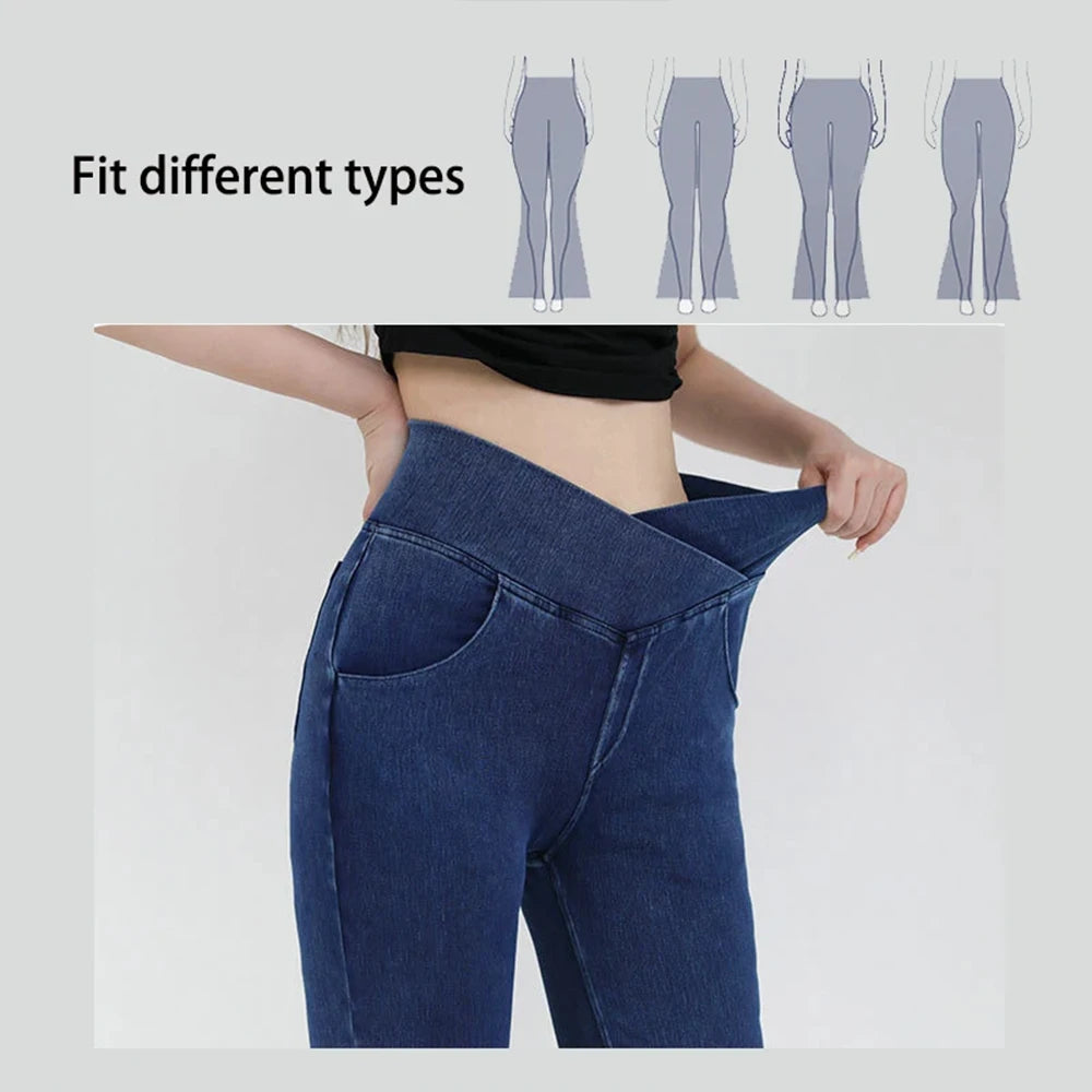 Women's High Waist Flare Leggings - Stretch Denim Yoga Pants for Fitness & Casual Wear
