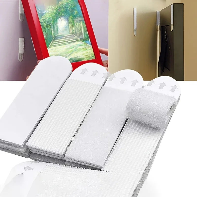 Double-Sided Adhesive Wall Strips — 12/24 Pairs Removable Hooks for Damage-Free Hanging